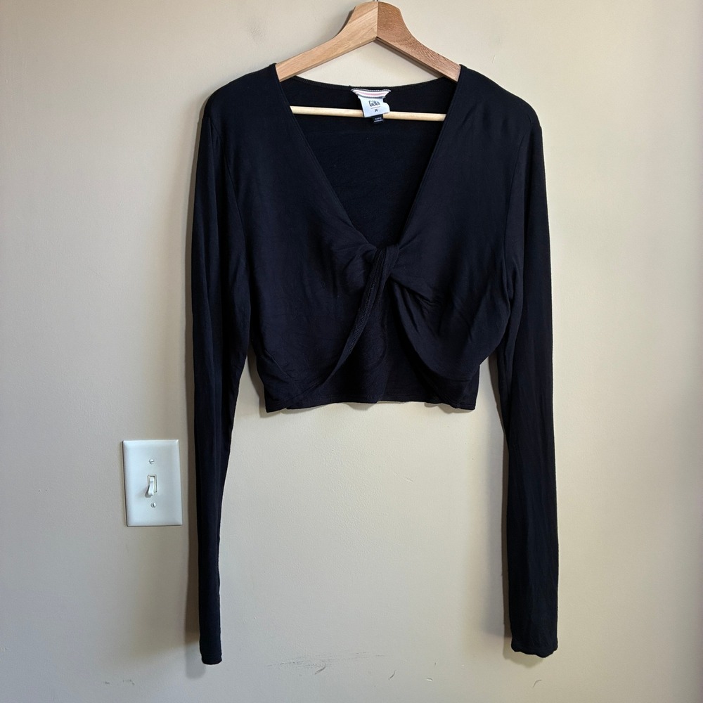Cabi Twist Front Cropped Top Medium Black Womens Rayon Spandex Stretch